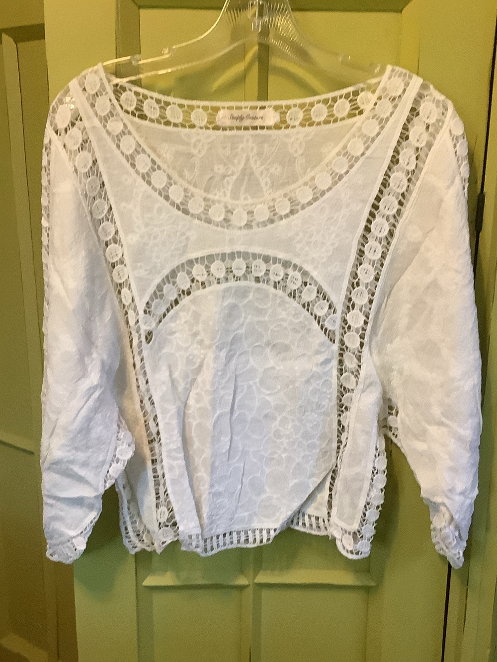 Simply Couture White Crochet Lace Peasant Blouse